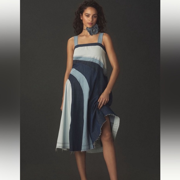 Pilcro Dresses & Skirts - Pilcro by Anthropologie Seamed 100% Cotton Raw Hem Smocked Midi Dress-size small